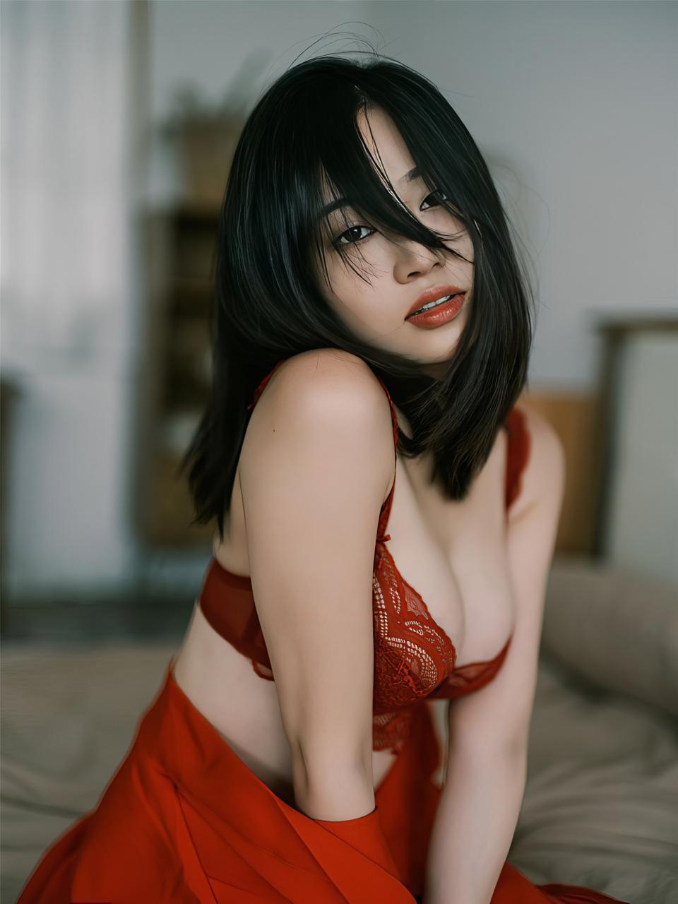 她Raika莱可 眼神中充满了诱惑 她的每一个姿态都充满魅力